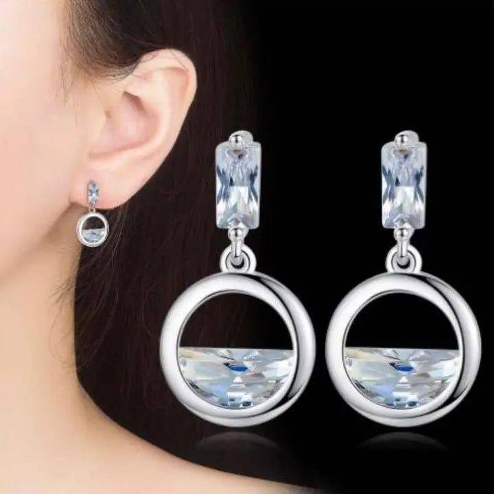 Water fountain glass 925 silver plated earrings