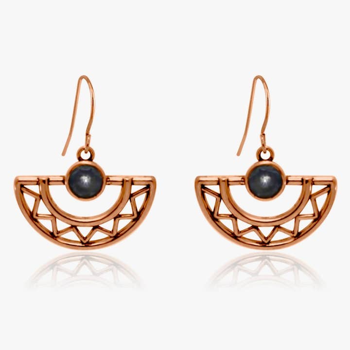 half moon boho western black zircon copper earrings