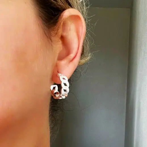 sterling   Cuban chain  design stud Earrings