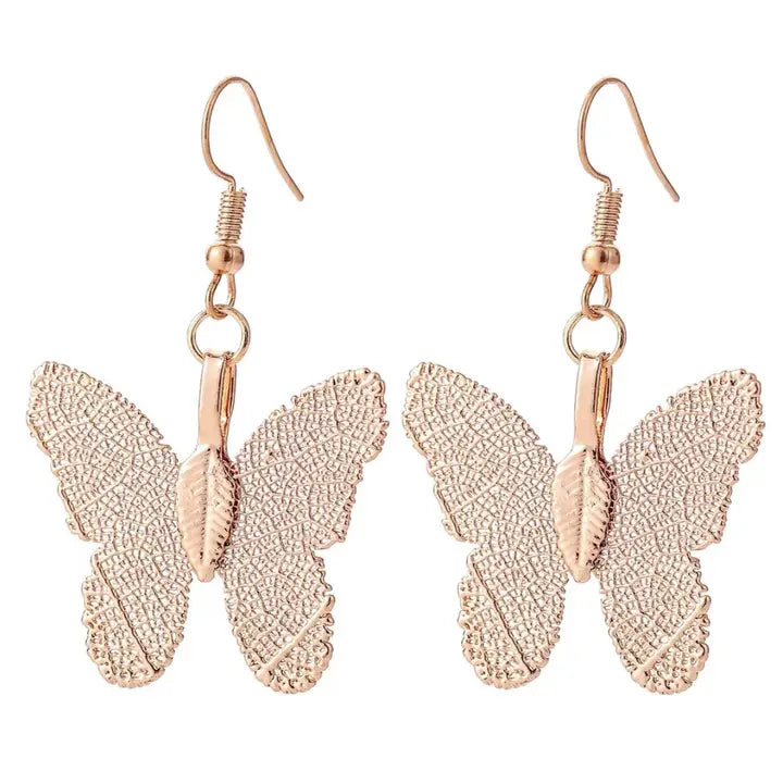 Rose gold Butterfly Dried Leaf  Earrings