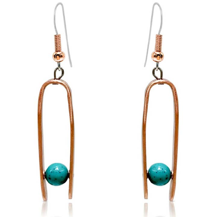 western boho  copper    earrings with turquoise  stone