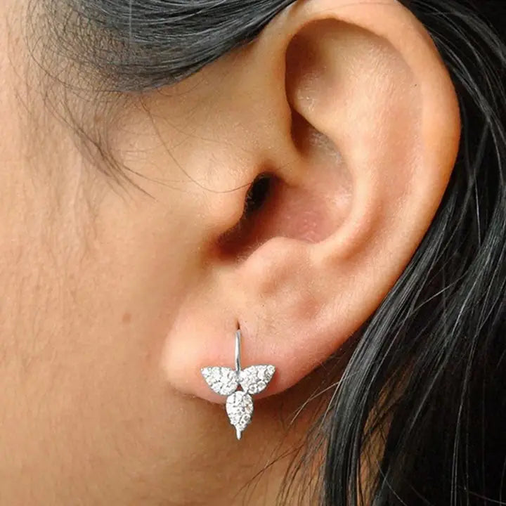 Drop silver earrings with zircon stones