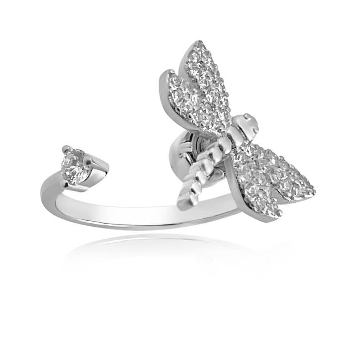 Dragonfly Adjustable silver fidget  Ring