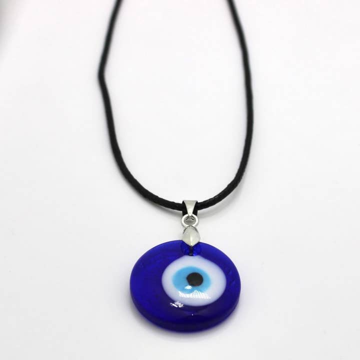 Round EVIL EYE  Necklace w-leather cord