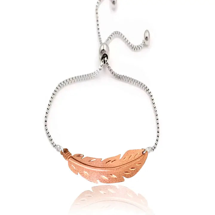 copper feather   bracelet w-slider chain