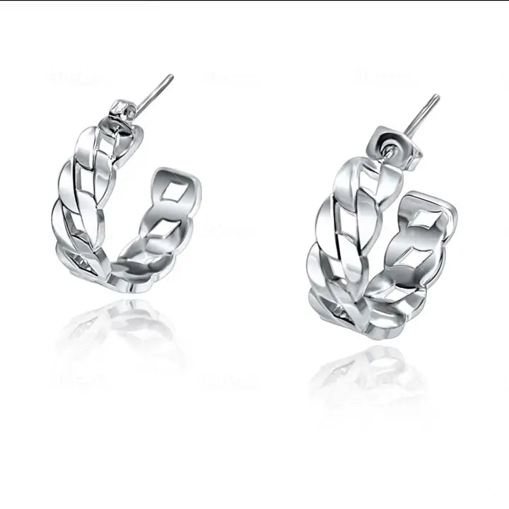 sterling   Cuban chain  design stud Earrings