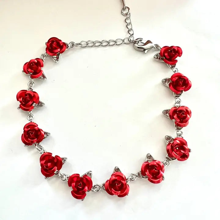 Red Rose Steel Chain Bracelet