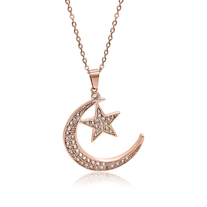 Rose gold Moon and Star Necklace