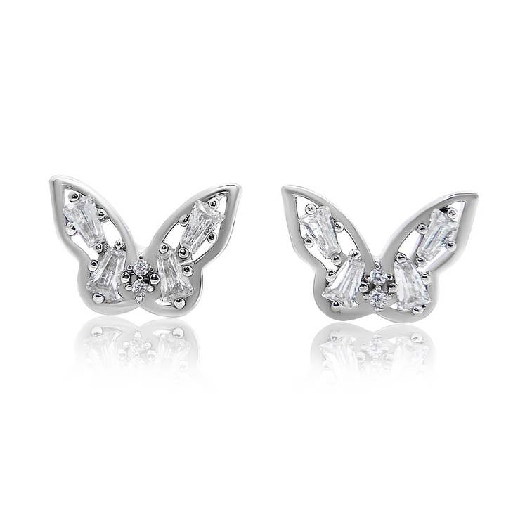 Silver 925 stud  Butterfly Earrings zirconium  stone