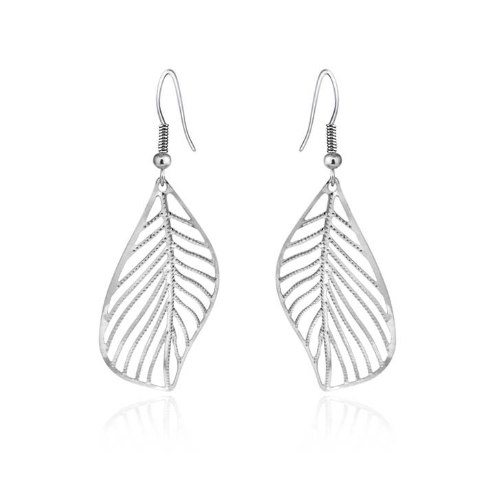 Filigree  single   Leaf  silver  color earrings