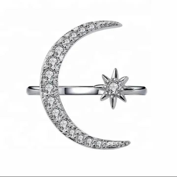Stainless steel  moon and star    Adjustable Ring