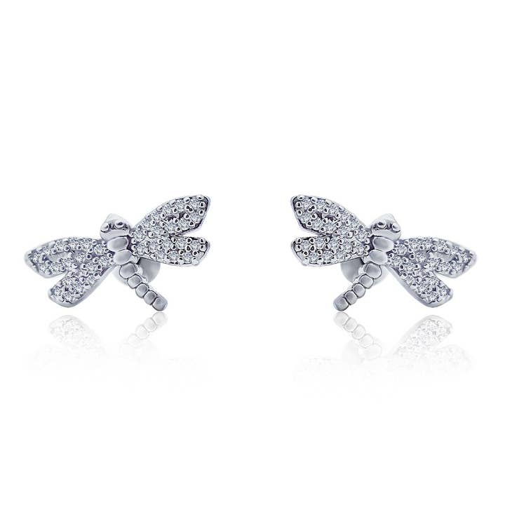 Silver color stud dragonfly earrings