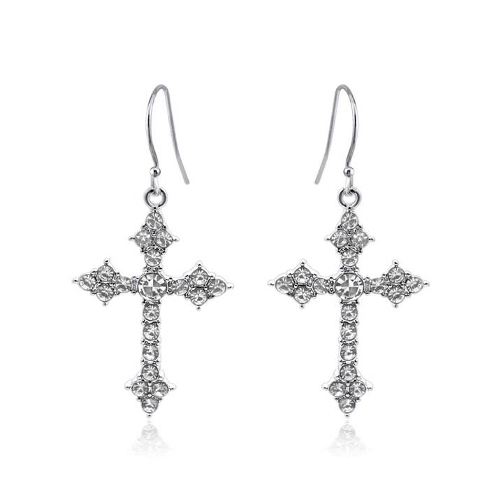 Silver  Cross Earrings zircon stones