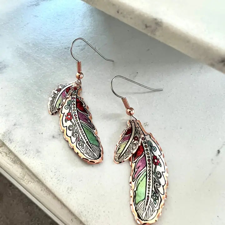 Double Feather Copper Earrings YM-01