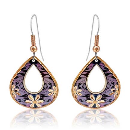 Purple Tear drop  floral earrings