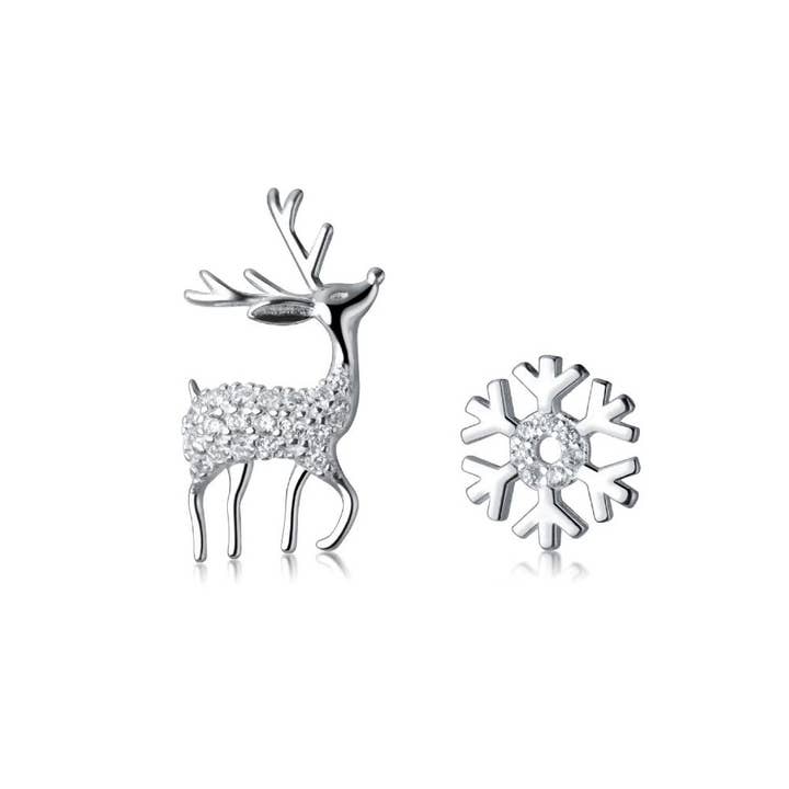 snow flake deer  zircon 925 silver  Stud Earrings