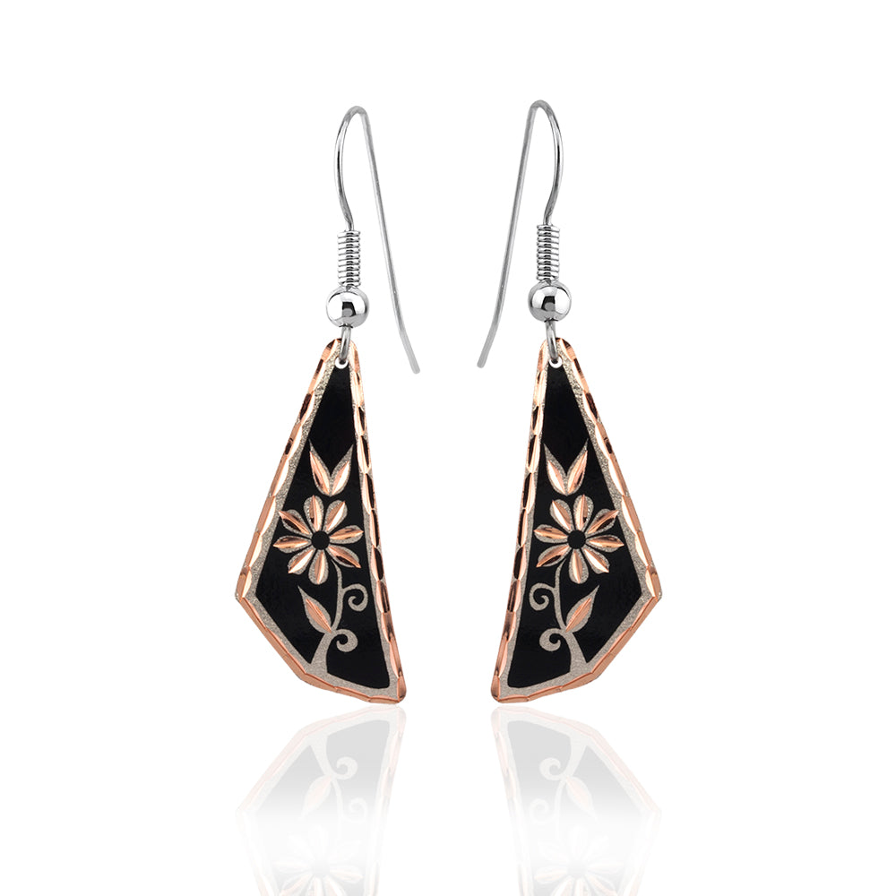 Black flower triangle retro earrings