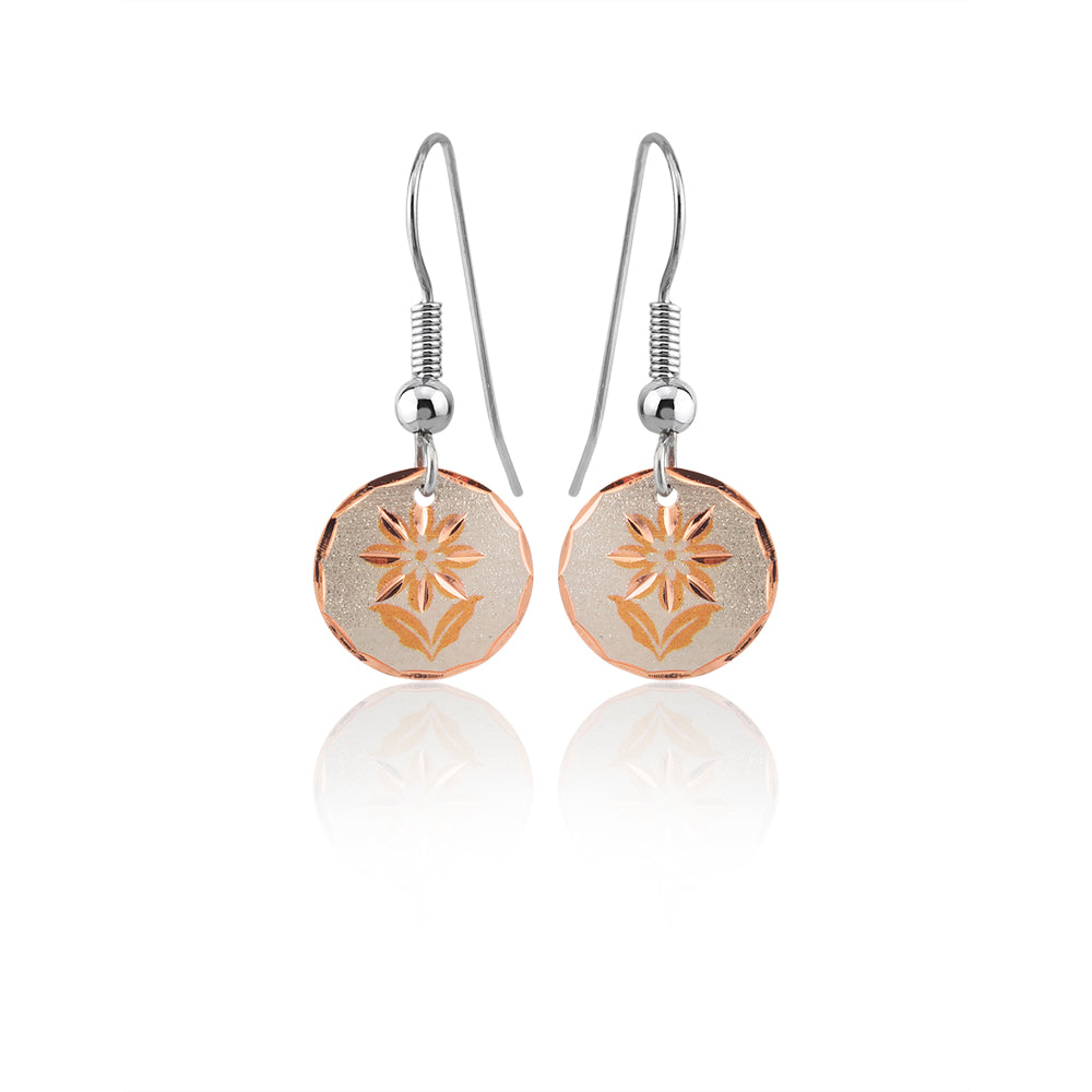 Silver floral small round earrings