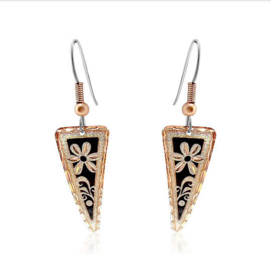 Black flower triangle earrings