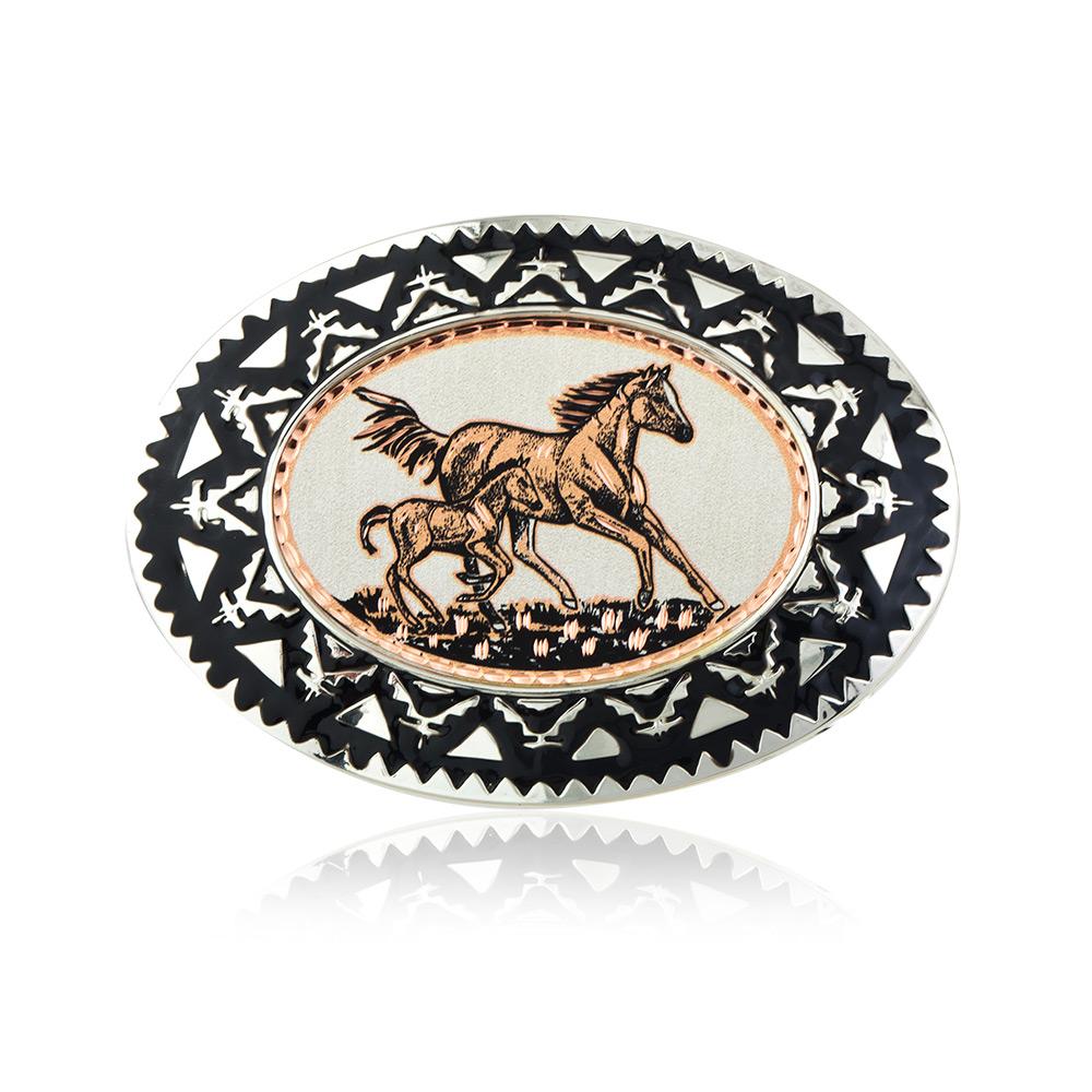 Horse and foal copper handmade belt buckle
