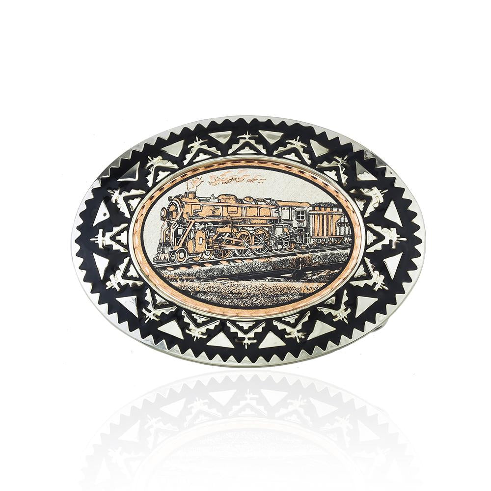 Stream train design belt buckle