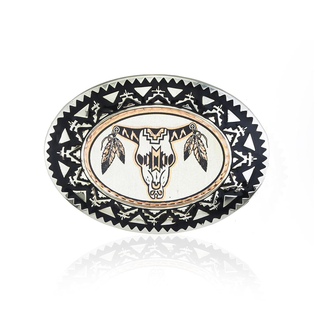 Southwestern cow skull design belt buckle