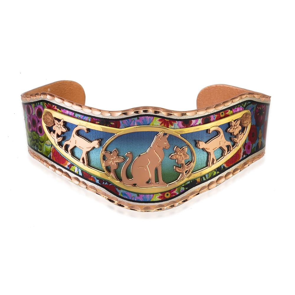 Cat design handmade adjustable solid copper bracelet