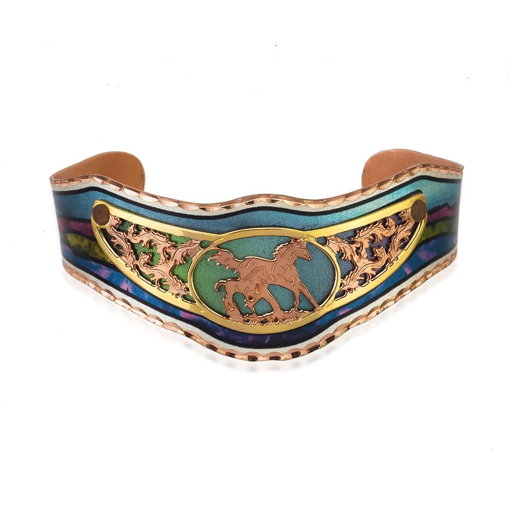 Horse and foal design handmade adjustable solid copper bracelet