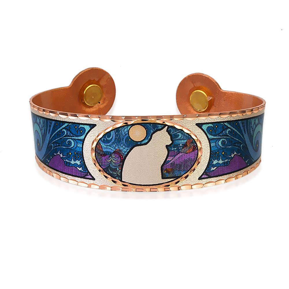 Blue and purple cat design bracelet with magnets