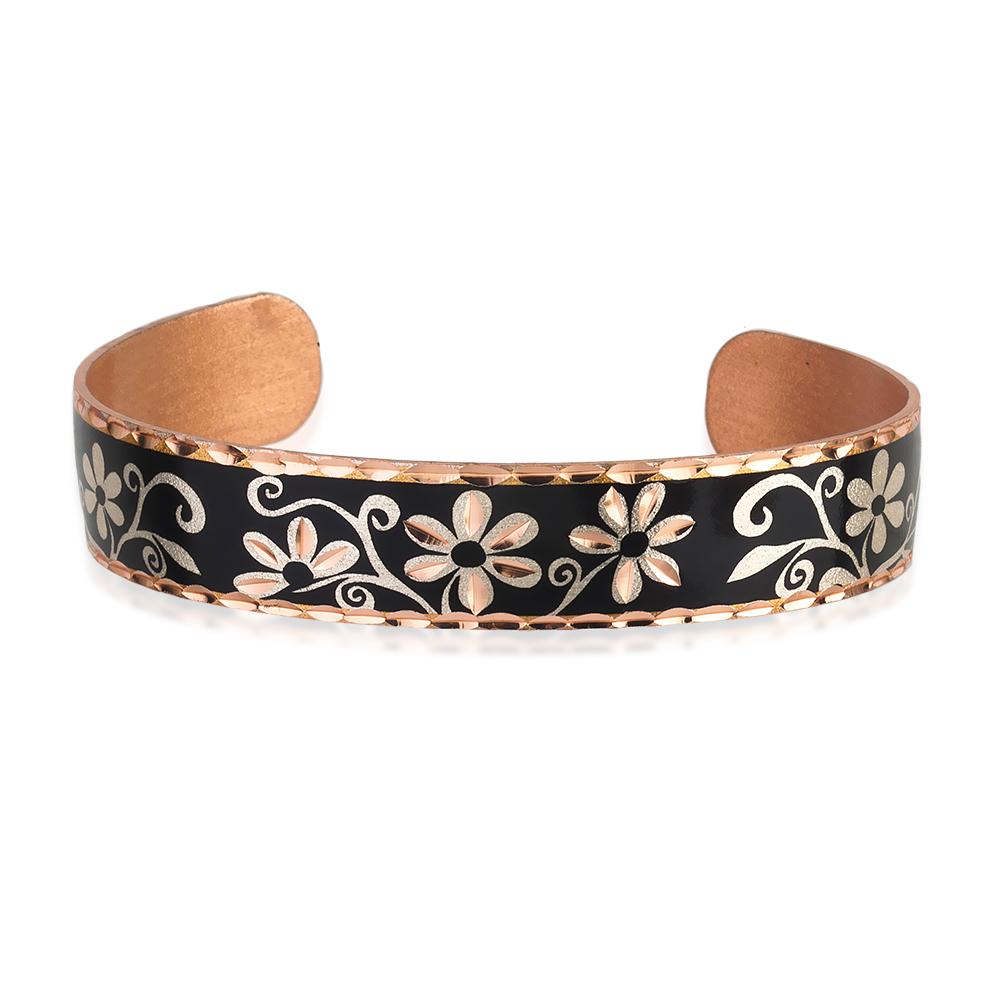 Black daisy flower narrow bracelet