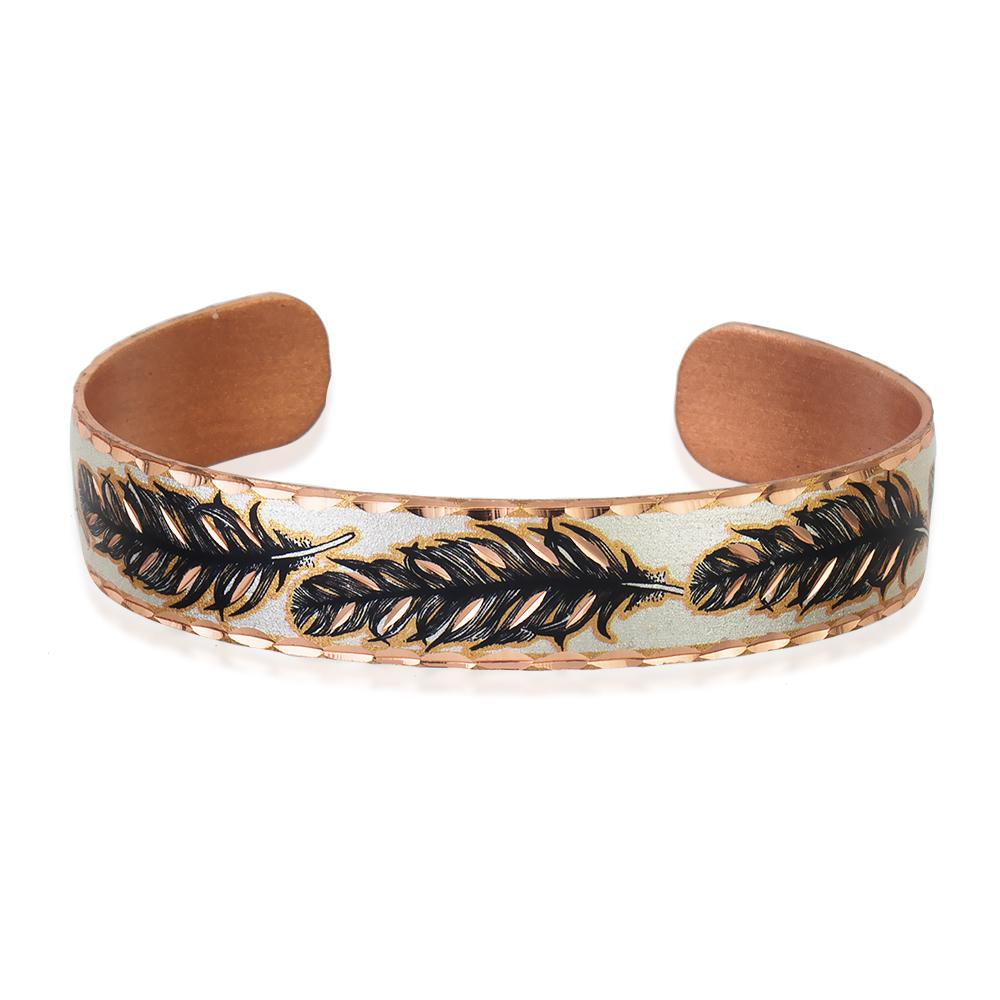 Feather design handmade copper adjustable bracelet