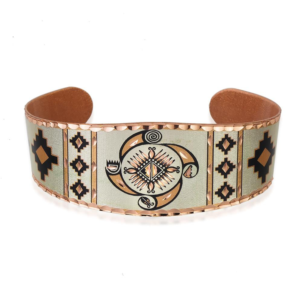 Southwestern four element design handmade adjustable solid copper bracelet