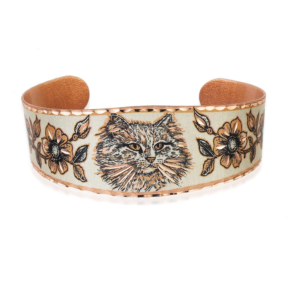 White kitty cat design handmade solid copper adjustable bracelet