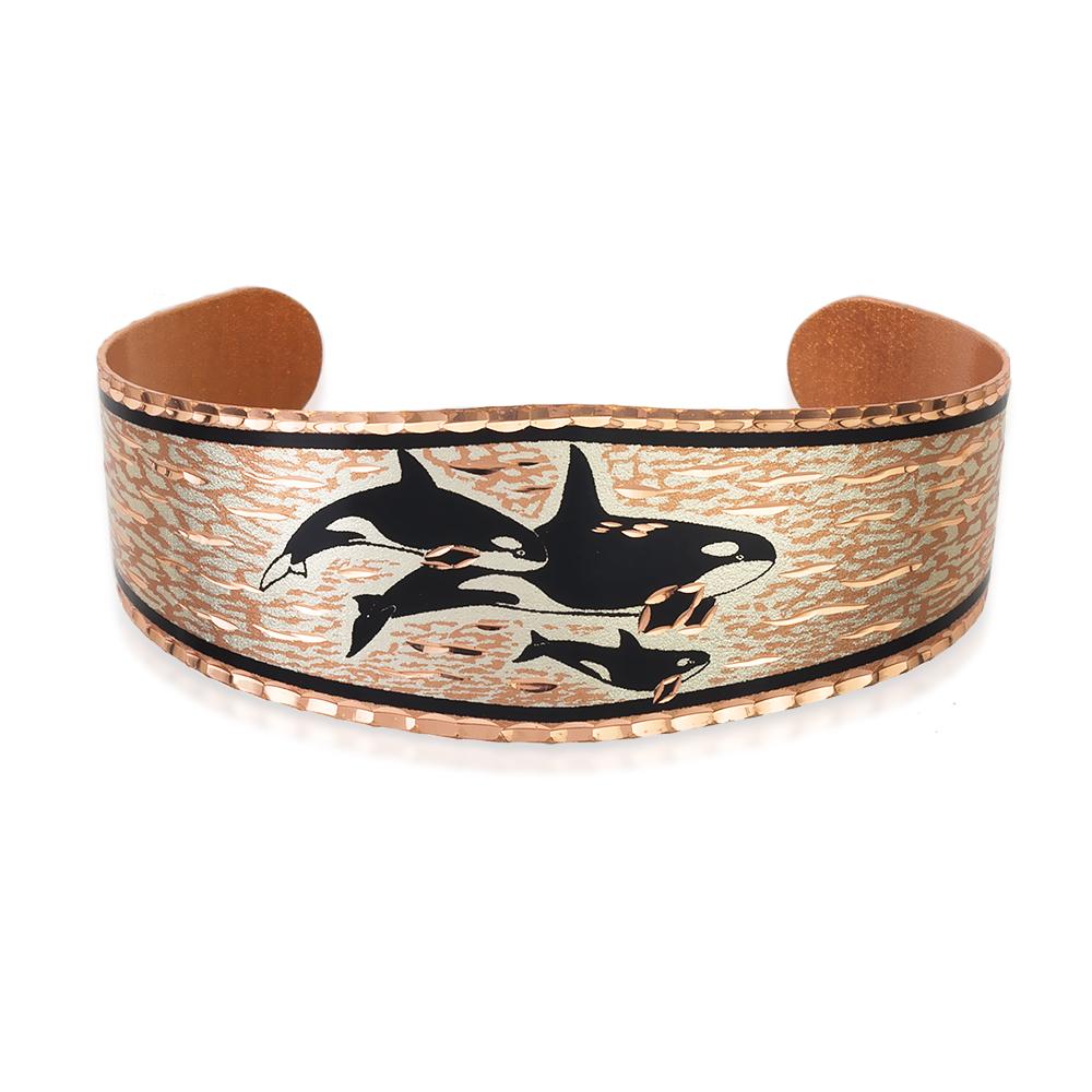 Killer whale design handmade adjustable copper bracelet