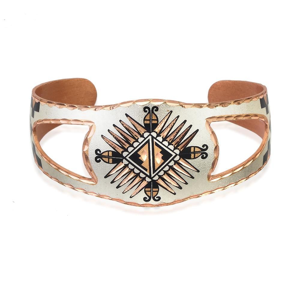 Native American sunburst design solid copper cut out adjustable bracelet