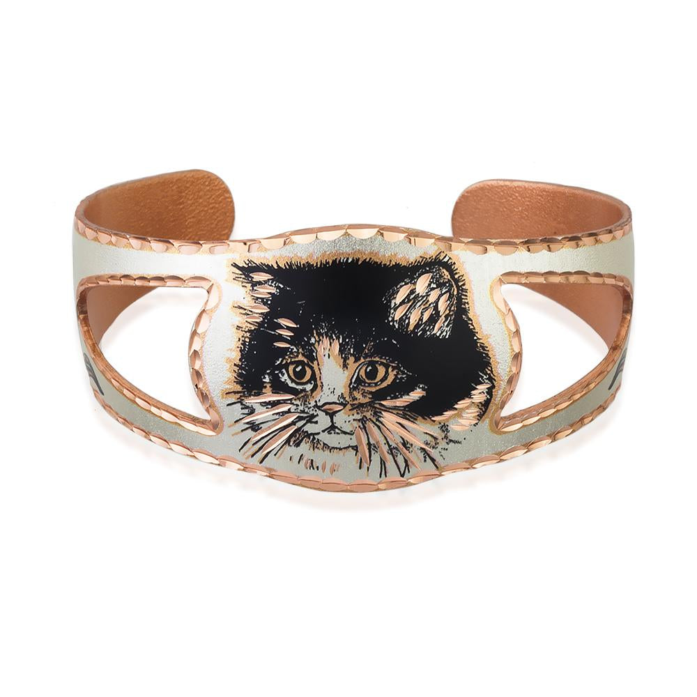 Kitty cat design solid copper cut out adjustable bracelet