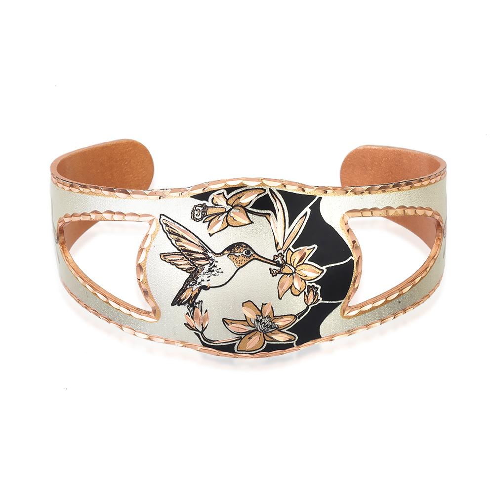 Humming bird design solid copper cut out adjustable bracelet
