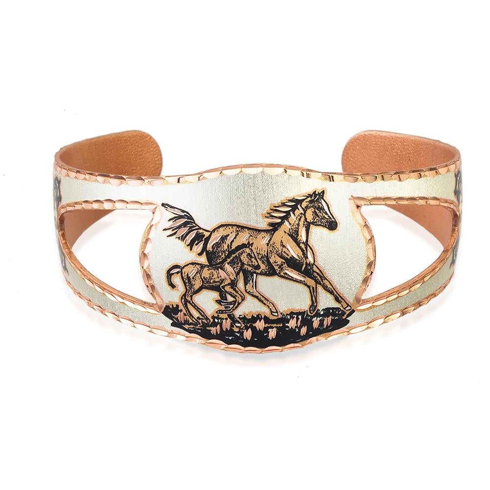 Horse design solid copper cut out adjustable bracelet