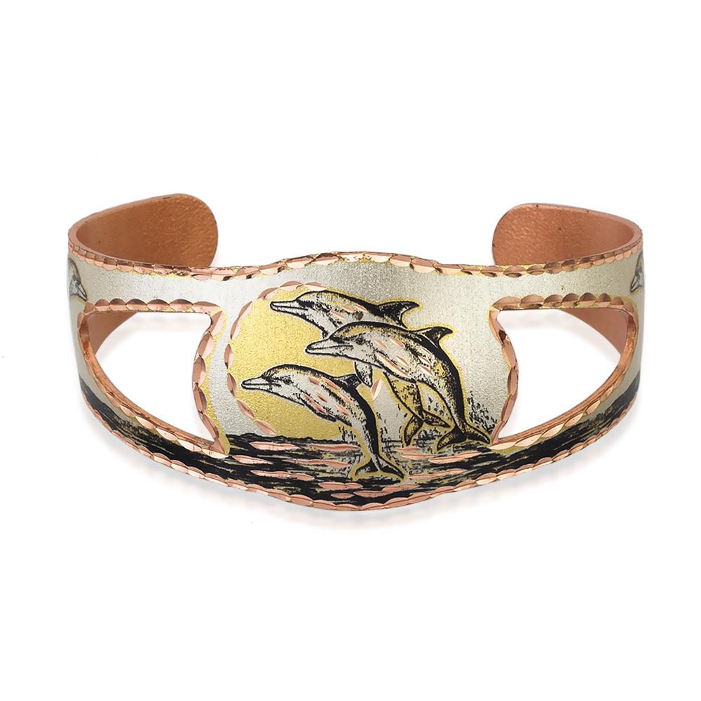Dolphin design solid copper cut out adjustable bracelet