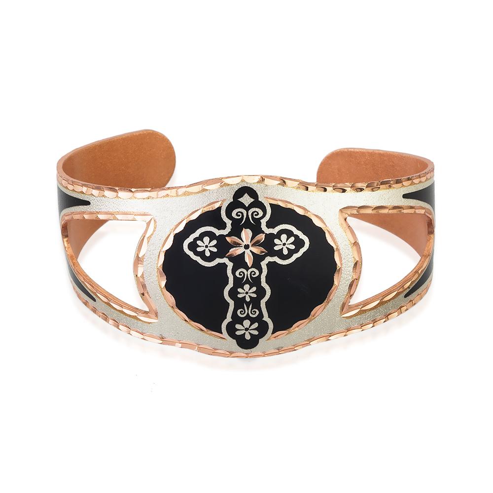 Cross design solid copper cut out adjustable bracelet