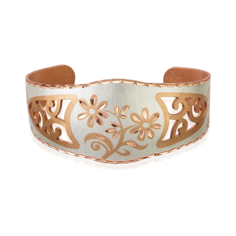 Silver floral design fligree solid copper adjustable bracelet