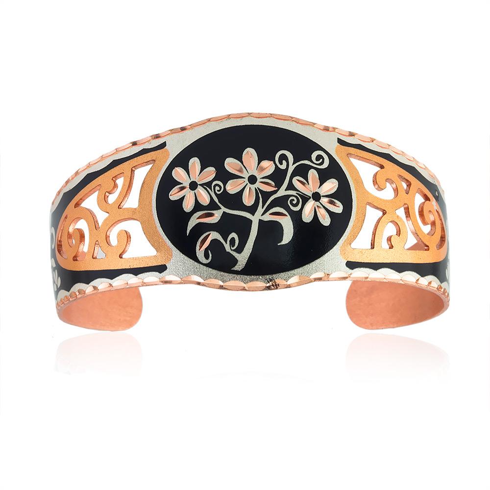 Black flower design fligree bracelet