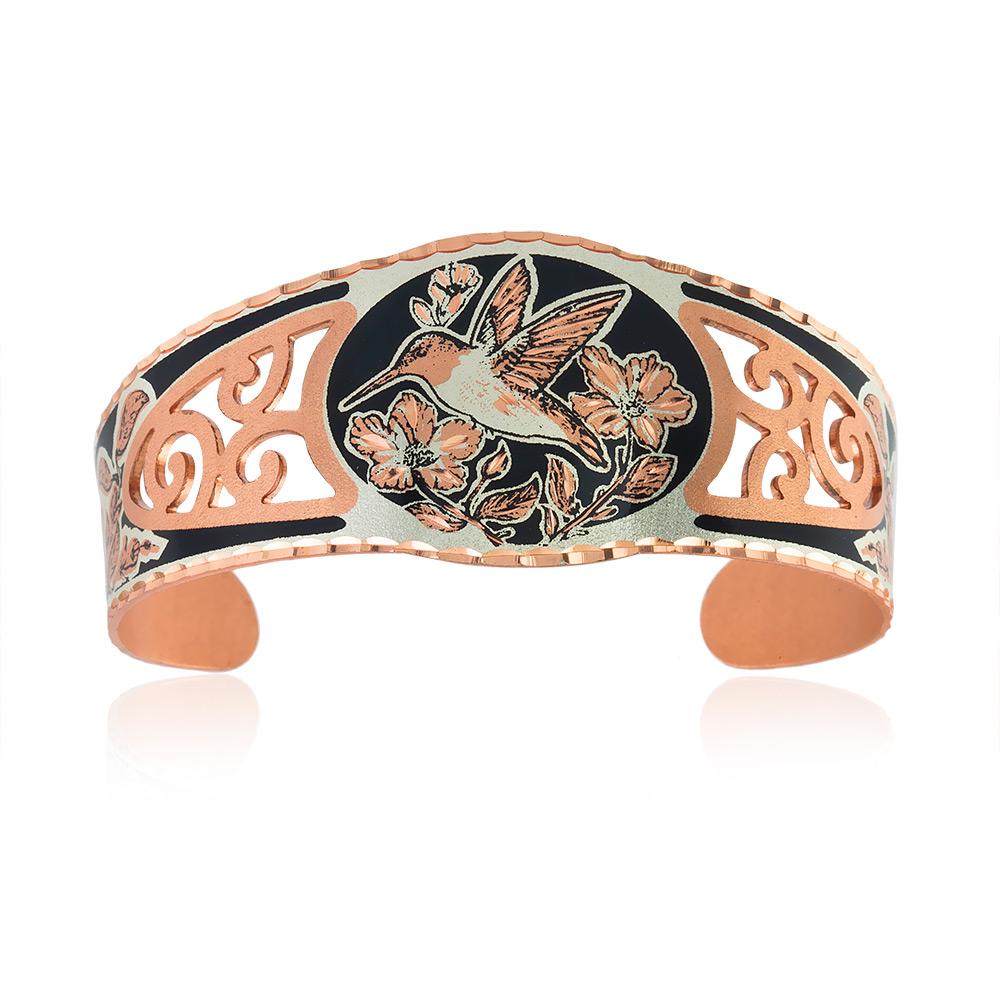 Hummingbird design fligree solid copper adjustable bracelet