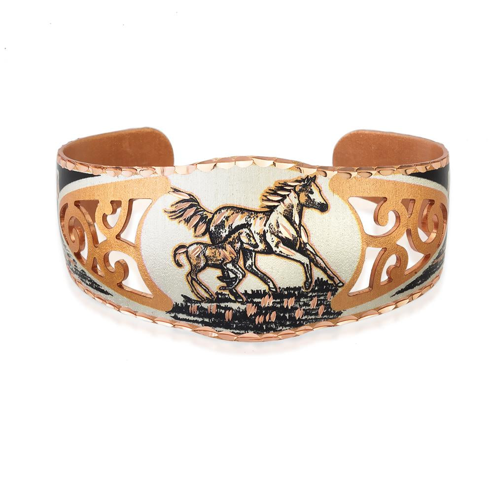 Horse design fligree solid copper adjustable bracelet