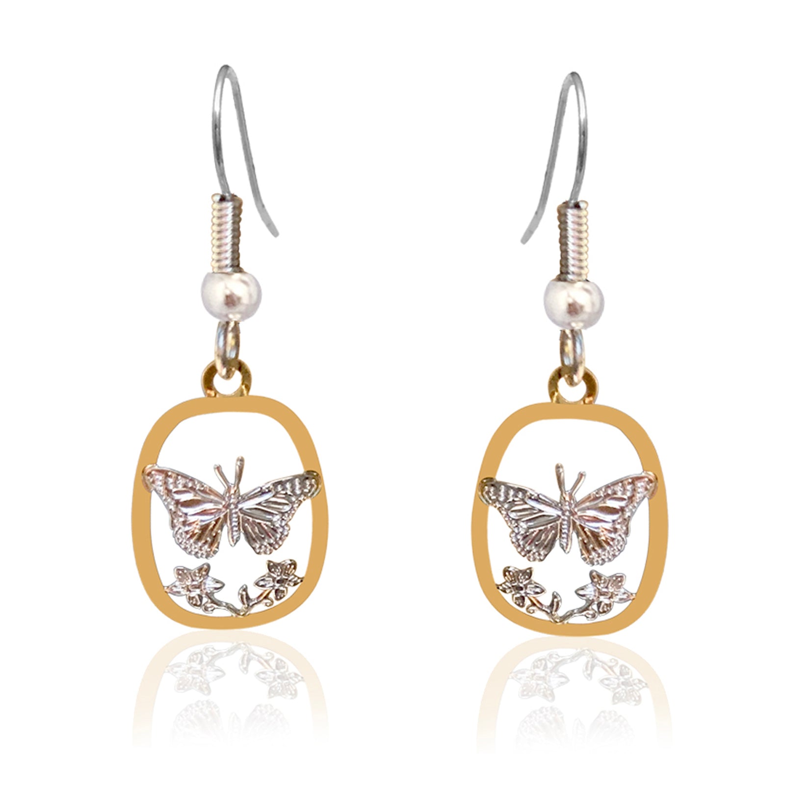 Butterfly silver and gold tiny earrings