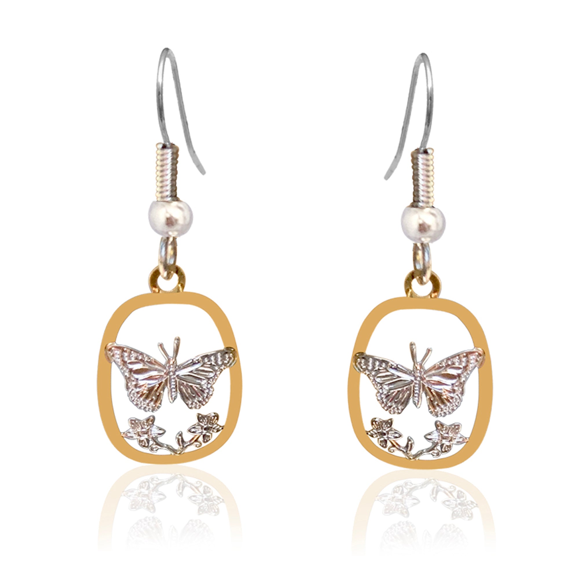 Butterfly silver and gold tiny earrings