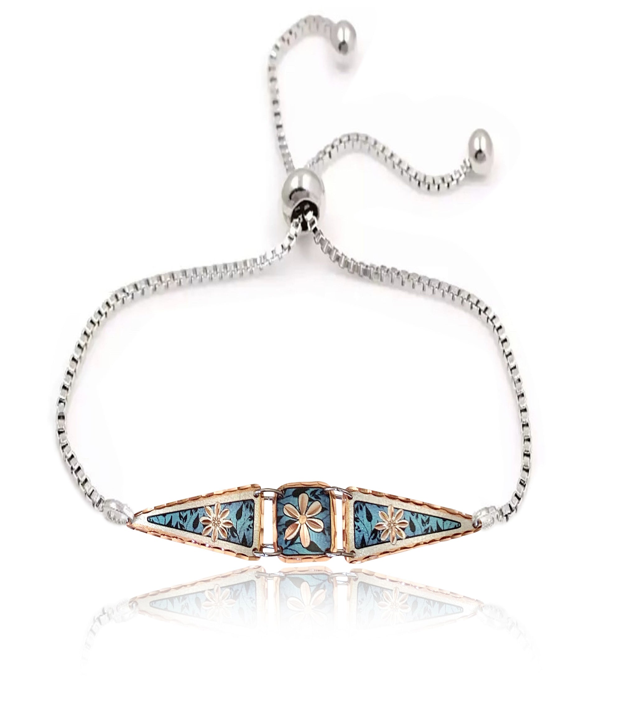 Blue flower adjustable chain bracelet