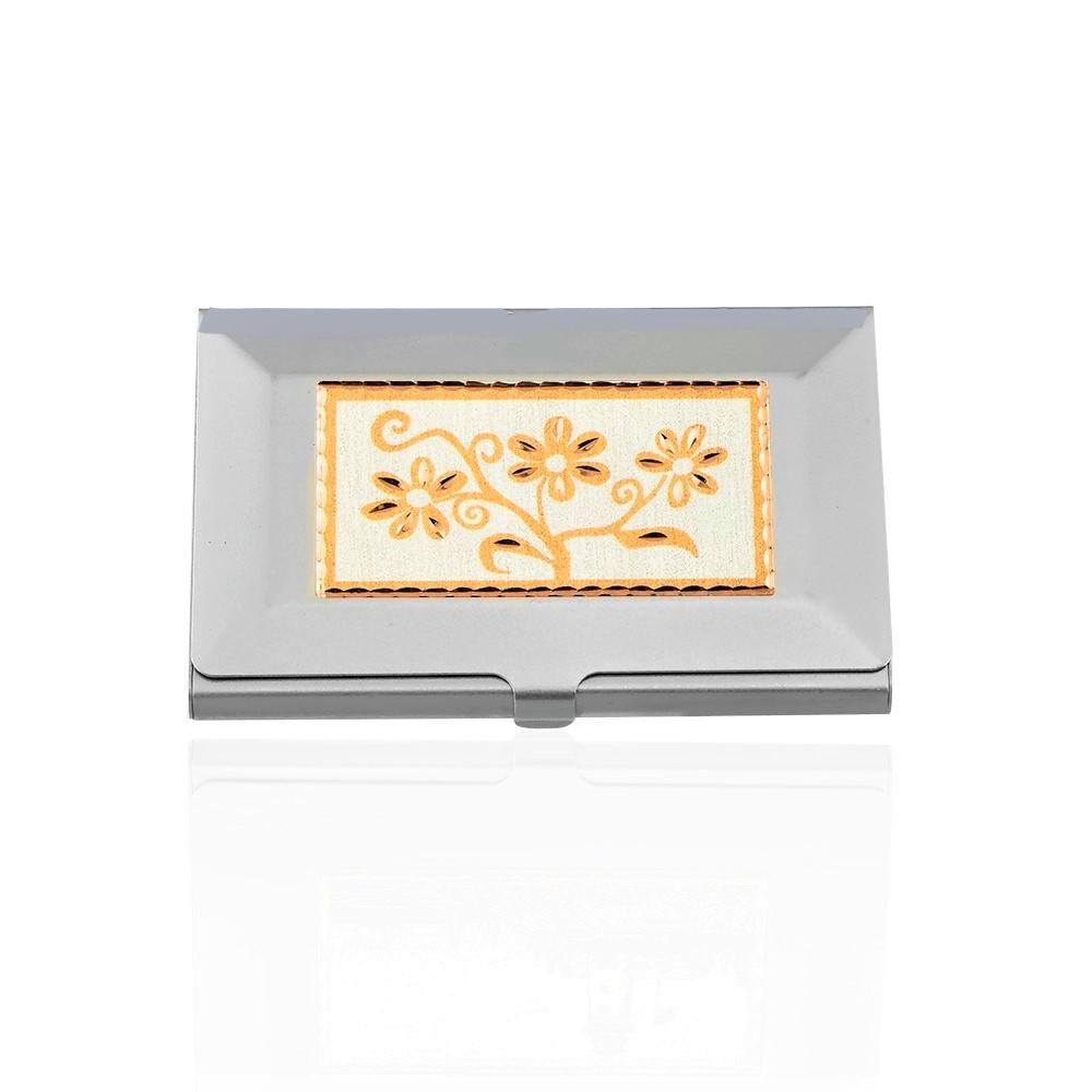 Silver background flower design handmade copper card case