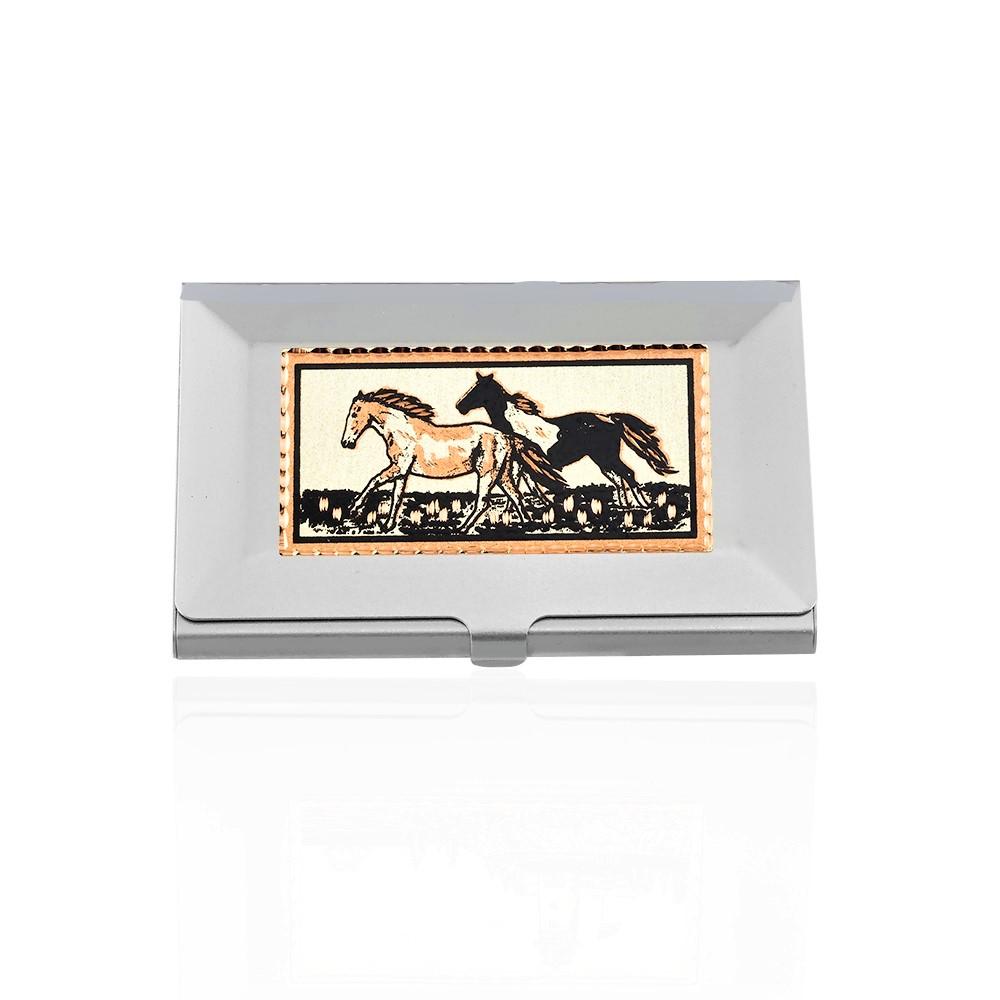 Wild horses design handmade copper card case