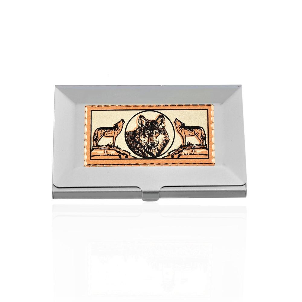 Wolf design handmade copper card case